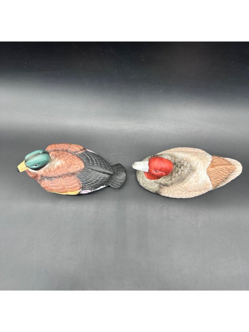 Vintage Duck Figurines Mallard Redhead Pair of Birds Ceramic Retro Cabin Lodge - Picture 6 of 9